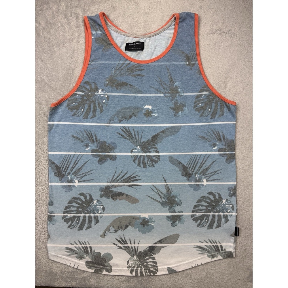 Ocean Current Men's L Cotton Poly Knit Tank Top Tropical Floral Round Neck